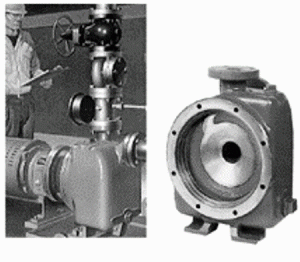self priming pump with a priming chamber