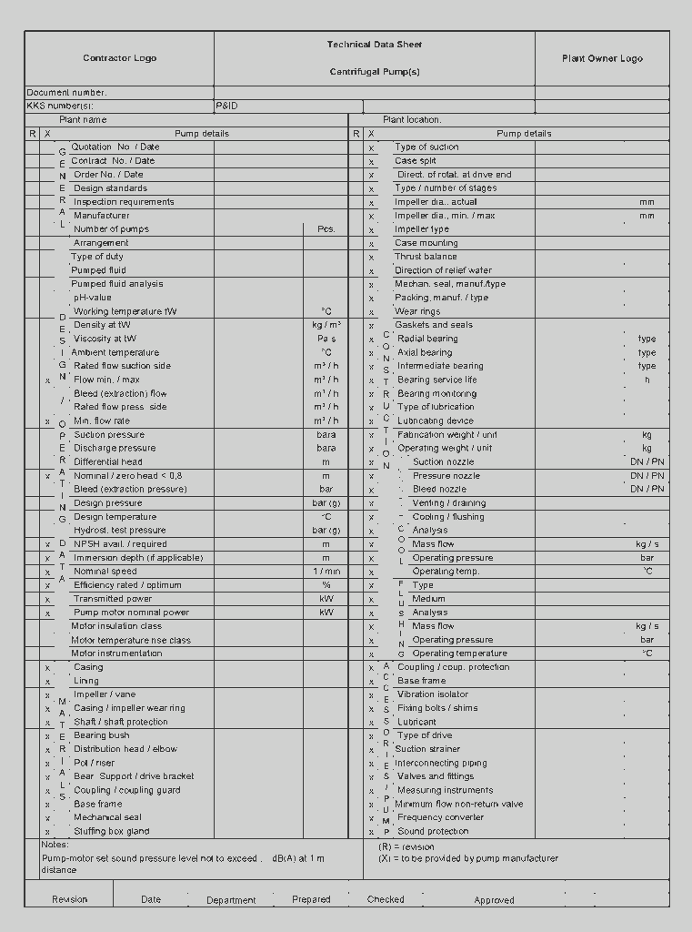 Typical Centrifugal Pump Datasheet Enggcyclopedia