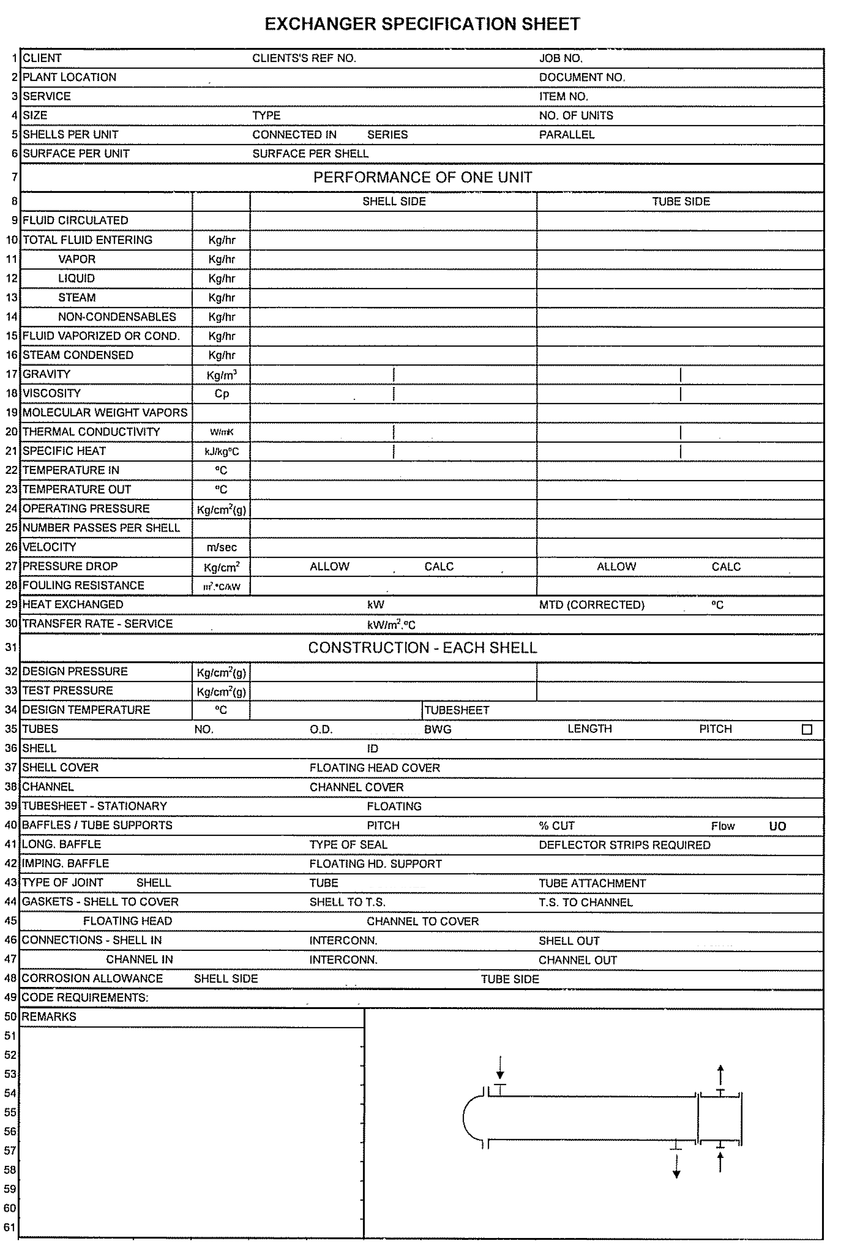 Shell & Tube Heat Exchanger Specification Sheet - EnggCyclopedia