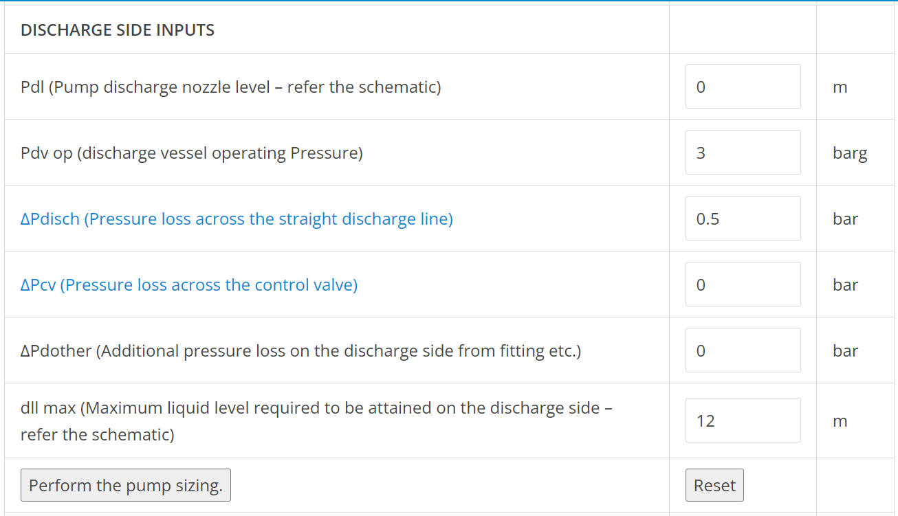 Discharge side inputs