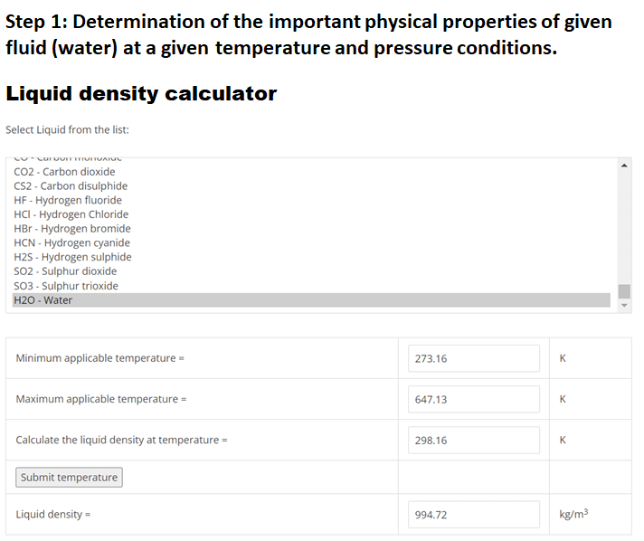 Liquid density calculator