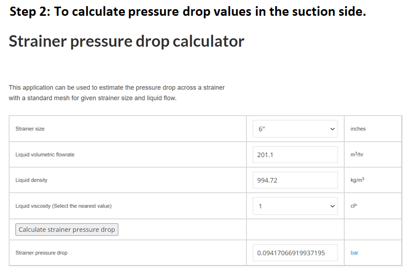 Strainer pressure drop